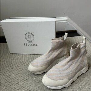 Peserico Metallic Knit Sock Sneakers Made in Italy IT 39 US 9 Quiet Luxury